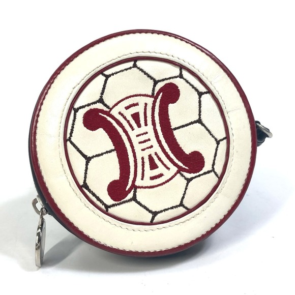 CELINE Wallet Coin Compartment soccer ball coin purse White Red - Picture 1 of 10
